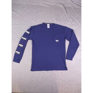 PINK Victoria's Secret Women's Purple Long Sleeve Dog Logo Varsity Campus Tee XS